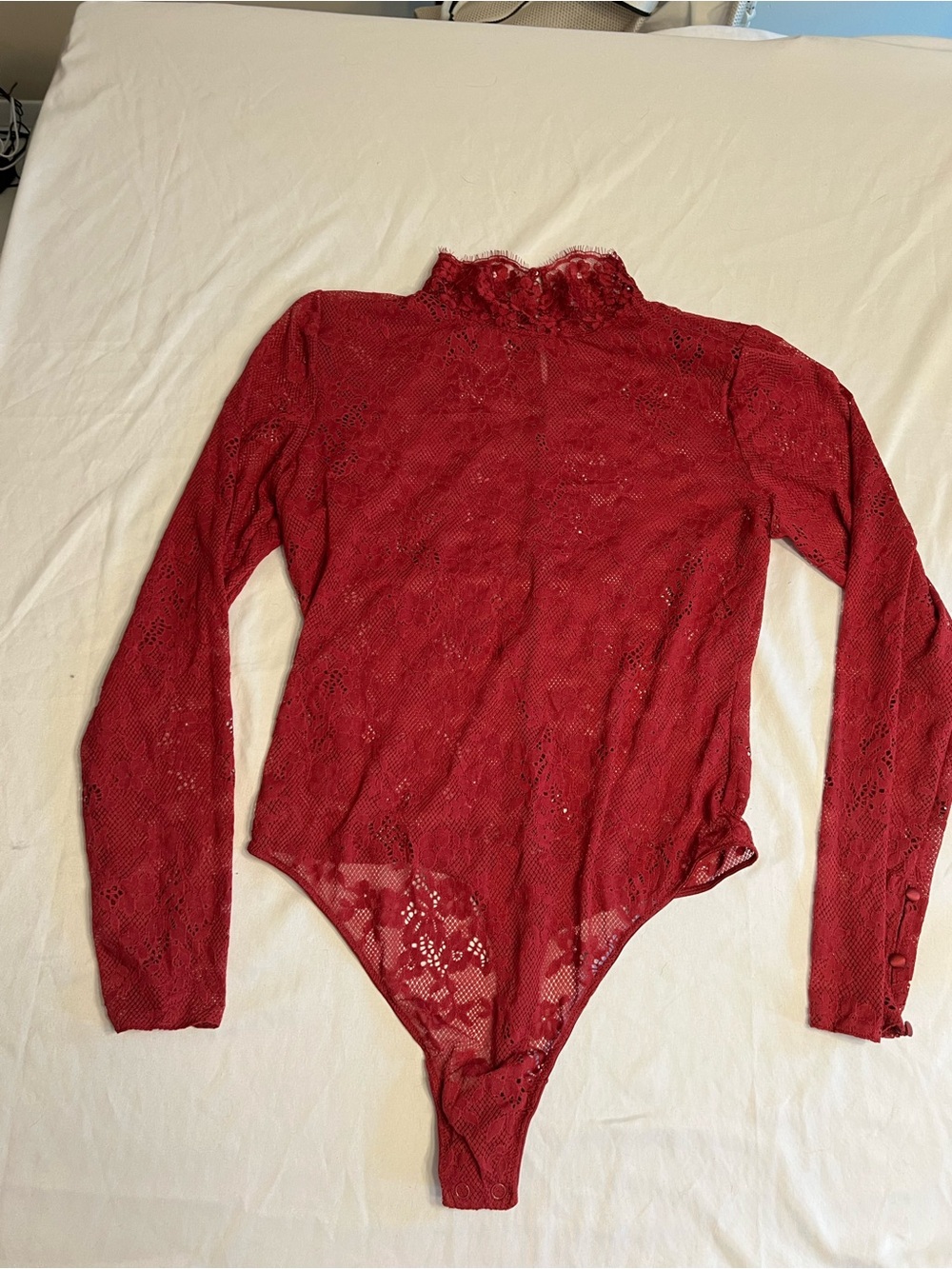 Victoria's Secret Burgundy Red Lace Long-Sleeve Bodysuit